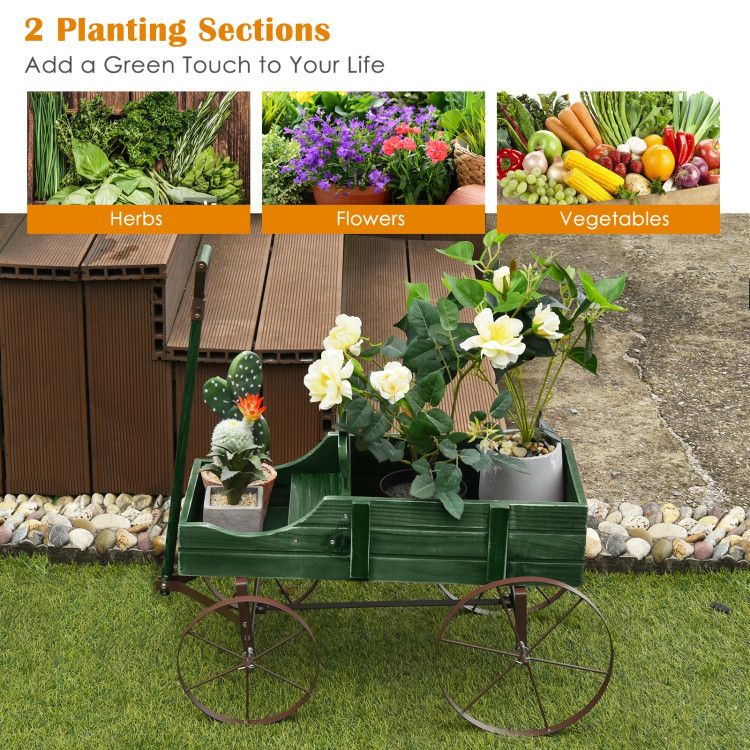 Wooden Wagon Plant Bed with Metal Wheels for Garden Yard Patio – product view 24 of 50