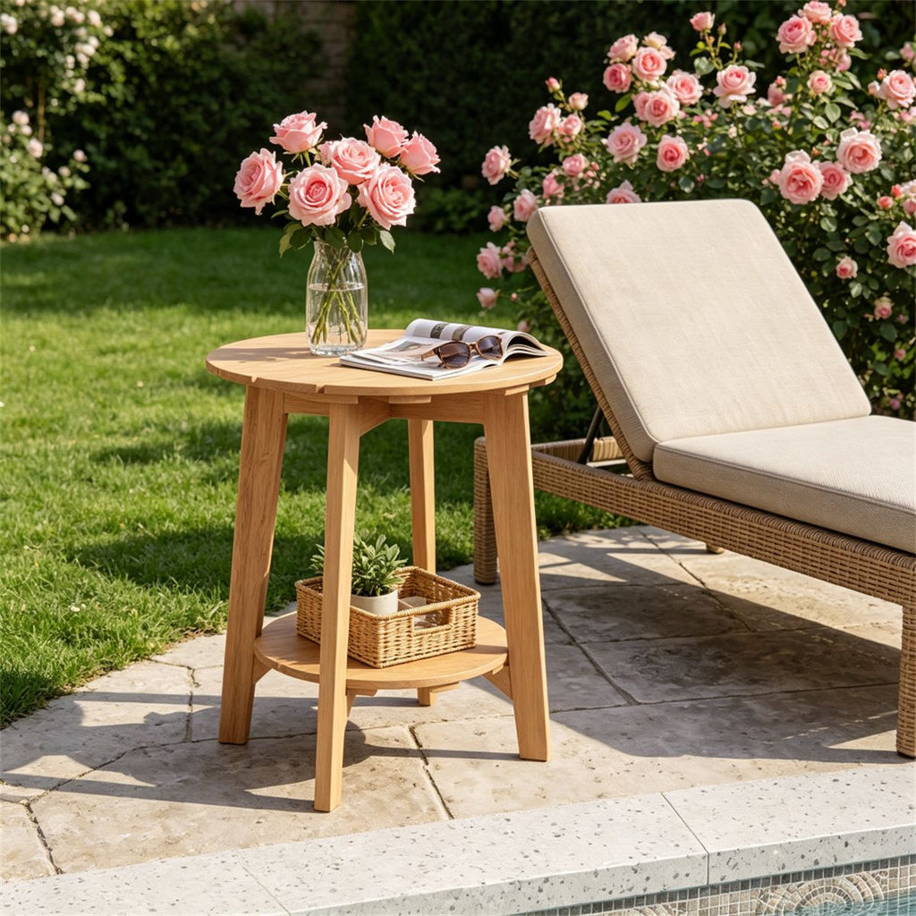 2-Tier Natural Eucalyptus Patio Side Table – product view 6 of 10