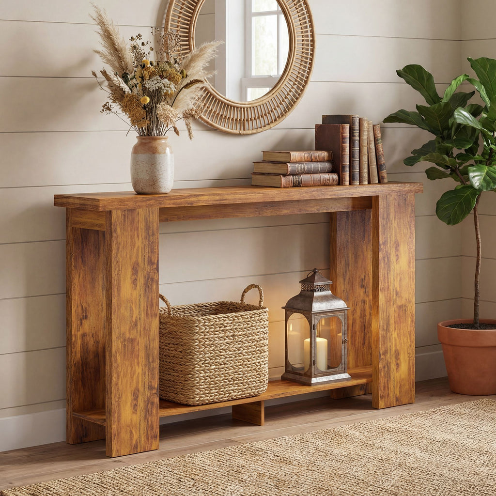 63-Inch Distressed Brown Console Table – product view 8 of 11