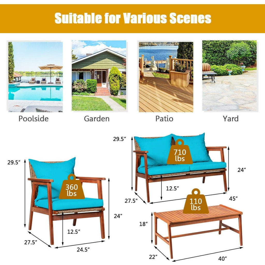 4-Piece Acacia Rattan Patio Set with Cushions – product view 13 of 16