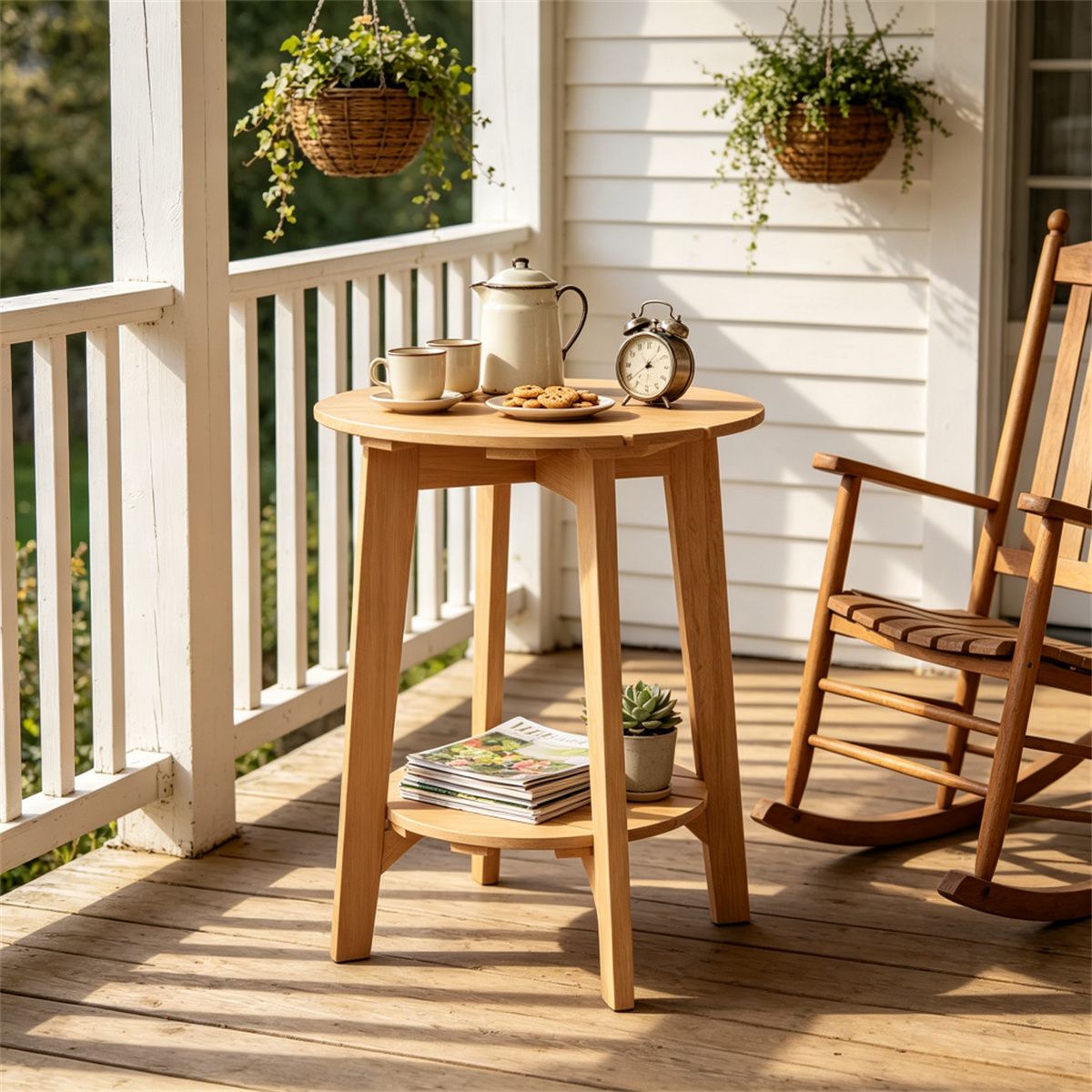 2-Tier Natural Eucalyptus Patio Side Table – product view 7 of 10
