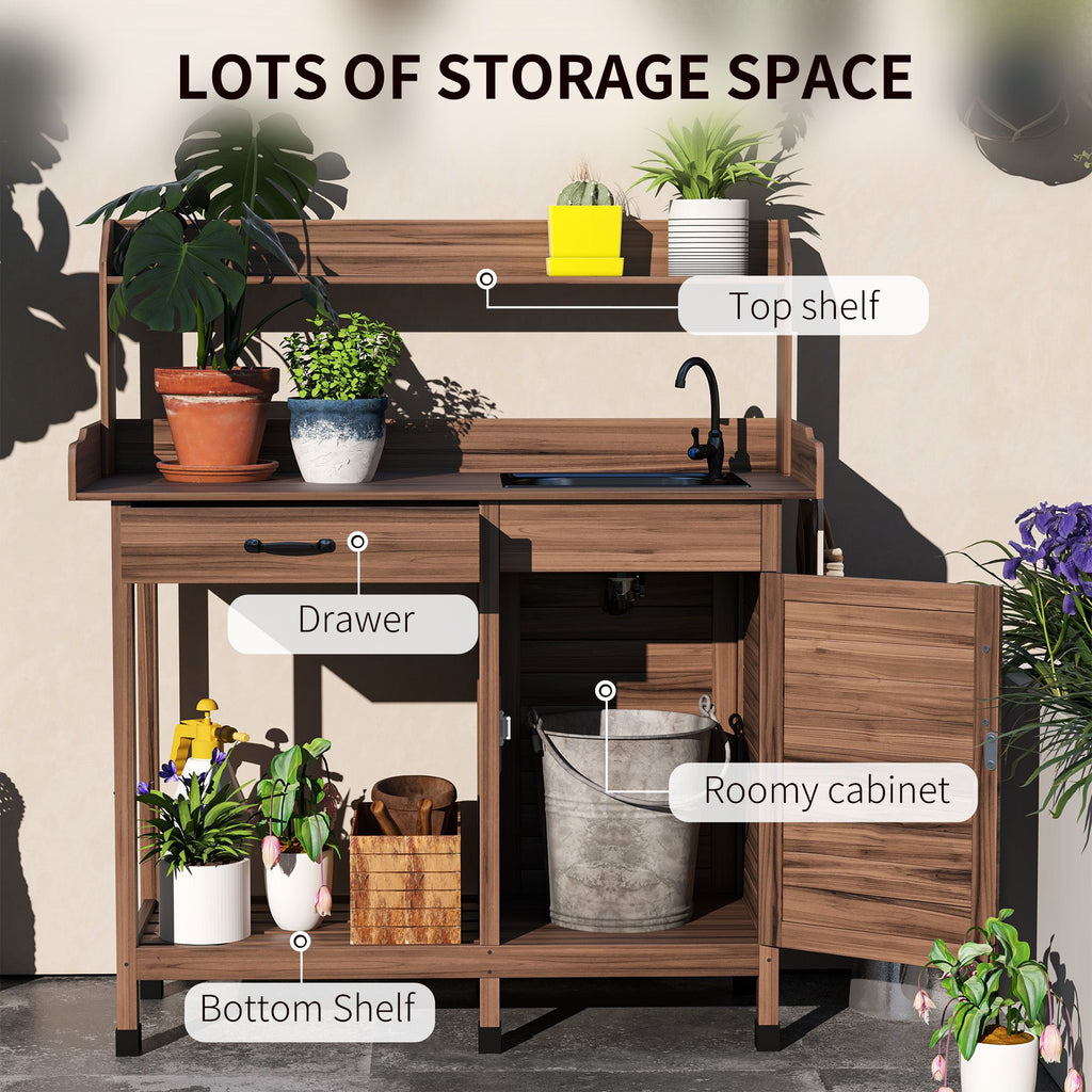 Fir Wood Potting Bench with Sink and Cabinet – product view 4 of 11