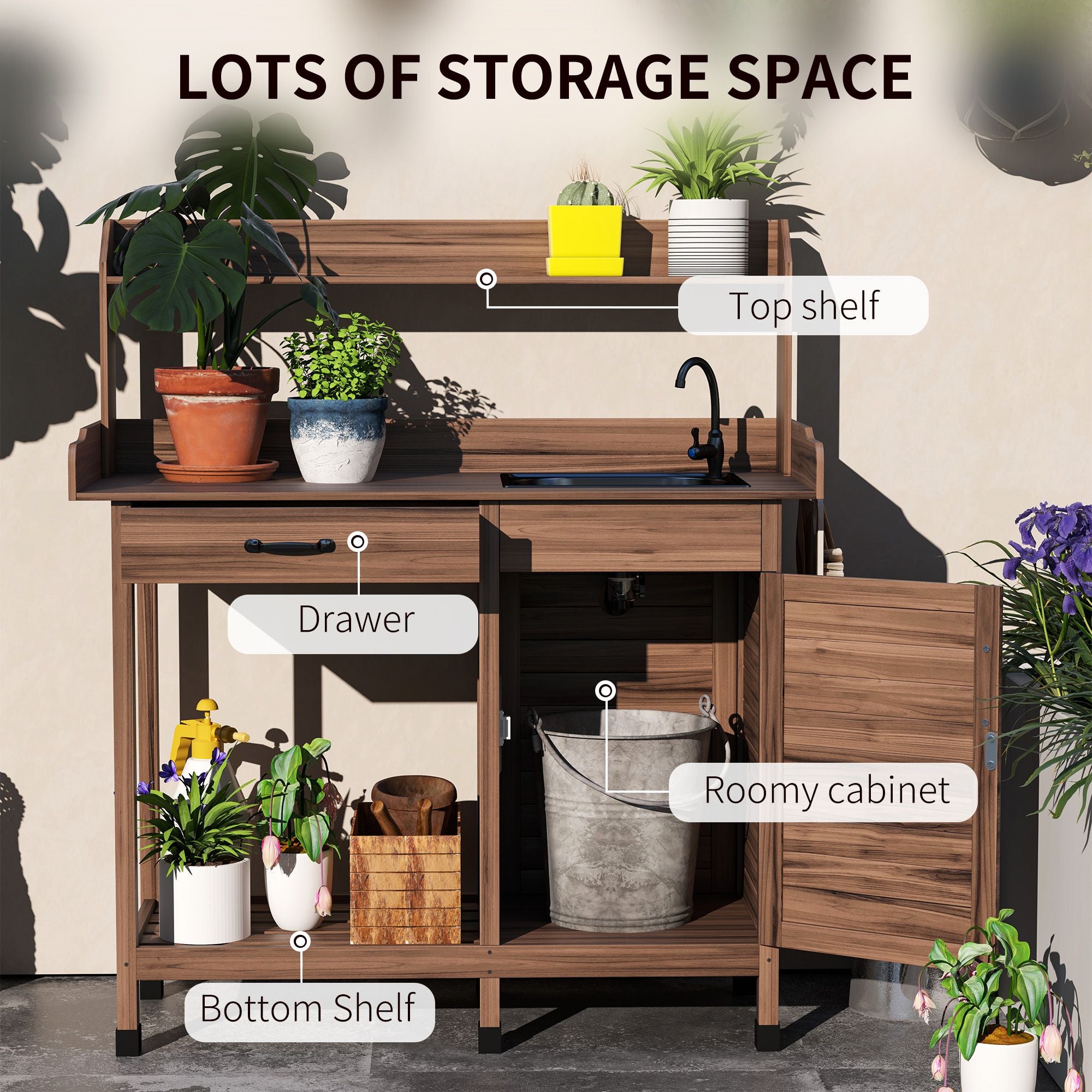 Fir Wood Potting Bench with Sink and Cabinet – product view 4 of 11