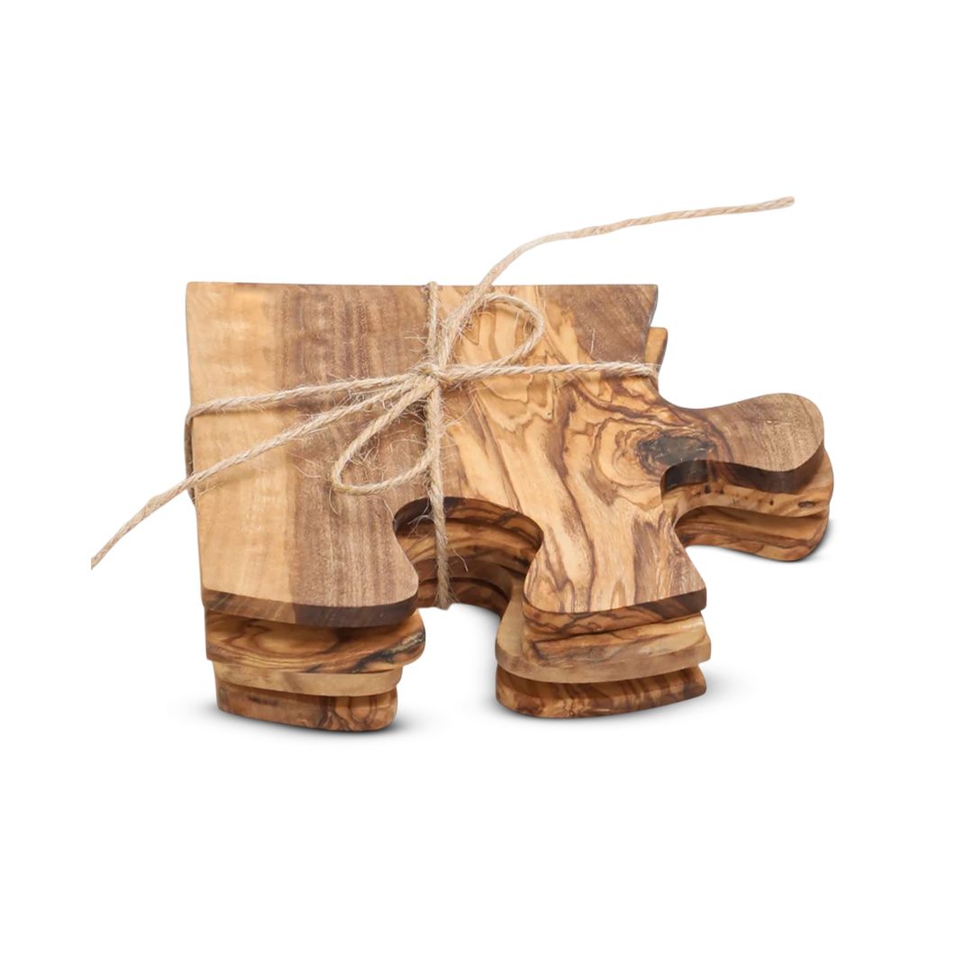 4-Piece Olive Wood Puzzle Coaster Set – product view 2 of 7