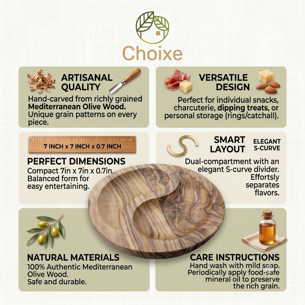 7-Inch Olive Wood Divided Snack Dish – product view 5 of 7
