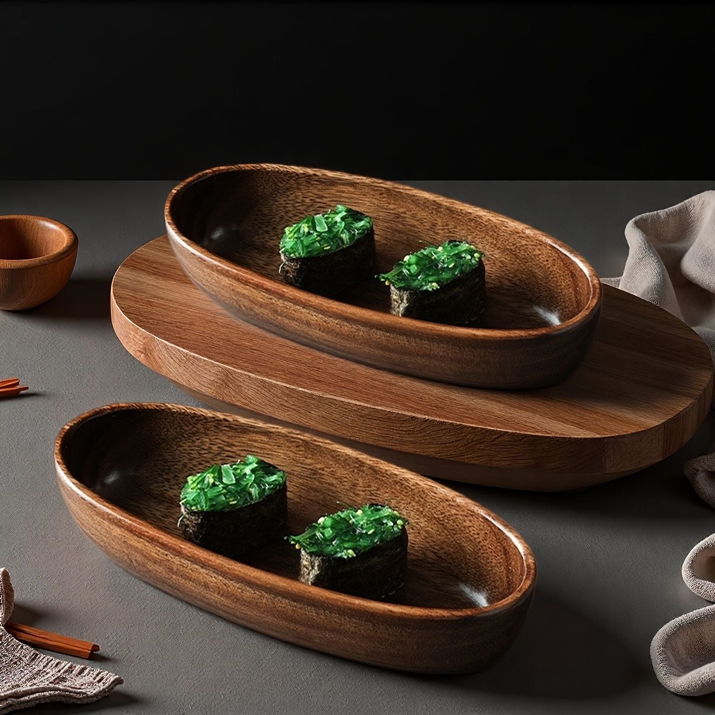 Set of 4 Japanese-Style Wooden Sushi Platters – product view 7 of 10