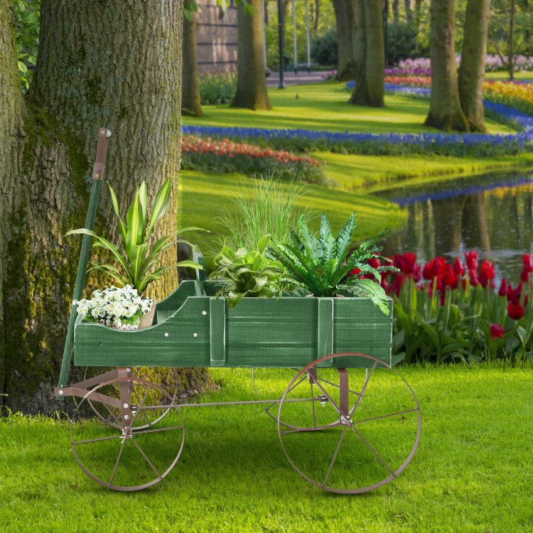 Wooden Wagon Plant Bed with Metal Wheels for Garden Yard Patio – product view 18 of 50