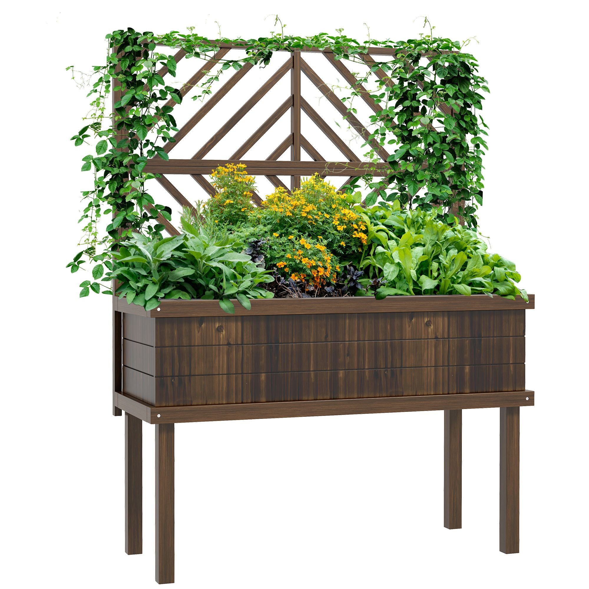 Raised Garden Bed with Trellis Wooden Elevated Planter Box Outdoor for Climbing Plants with Drainage Carbonized – product view 11 of 11
