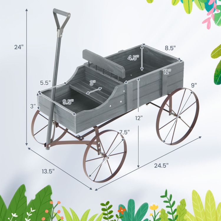 Wooden Wagon Plant Bed with Metal Wheels for Garden Yard Patio – product view 47 of 50