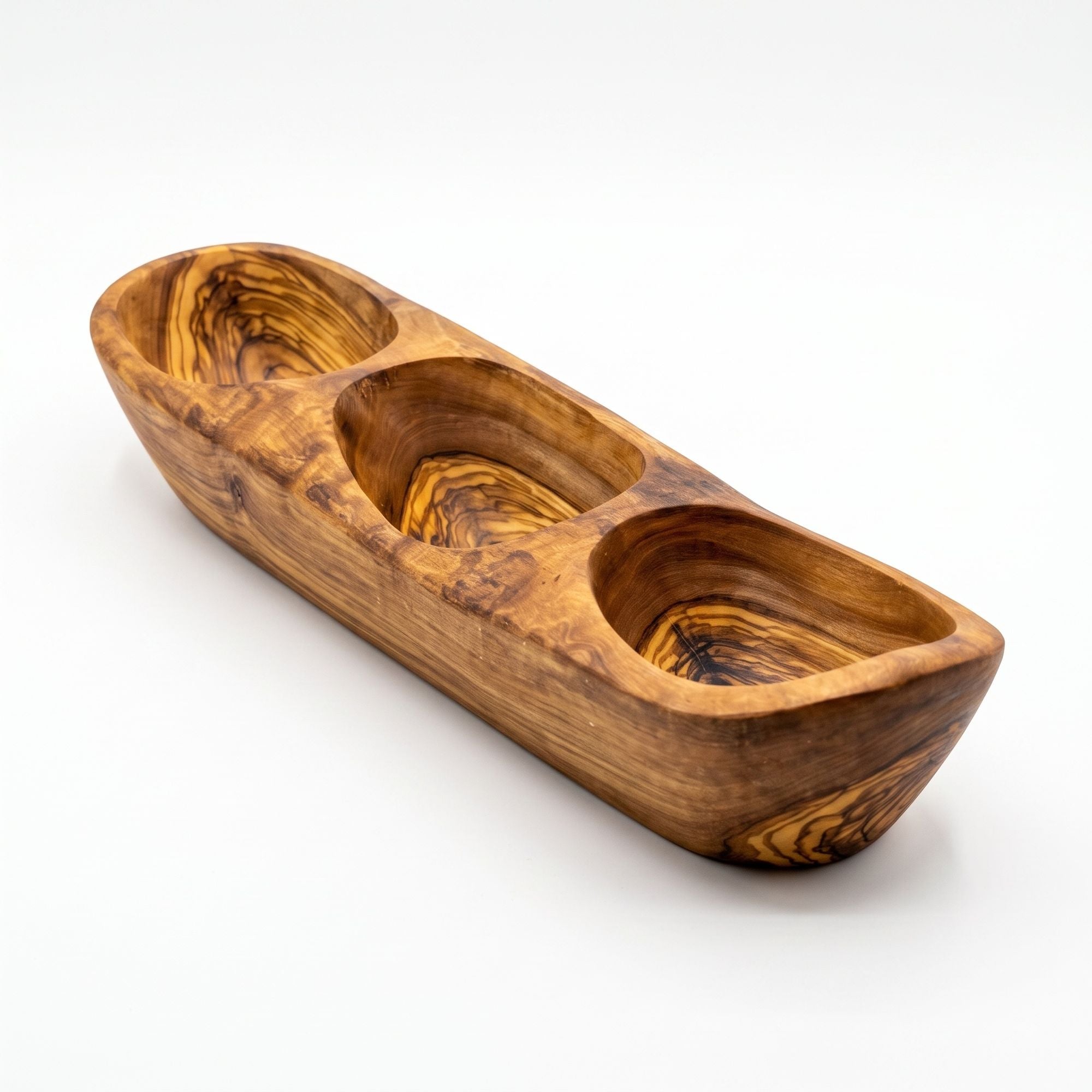 12.7-Inch Olive Wood 3-Compartment Serving Dish – main product view