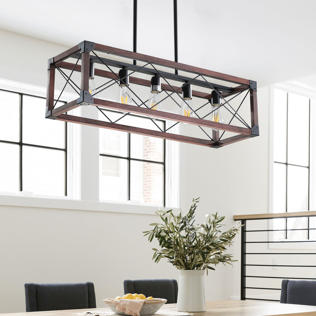 32-Inch 5-Light Farmhouse Wood Chandelier – product view 3 of 13