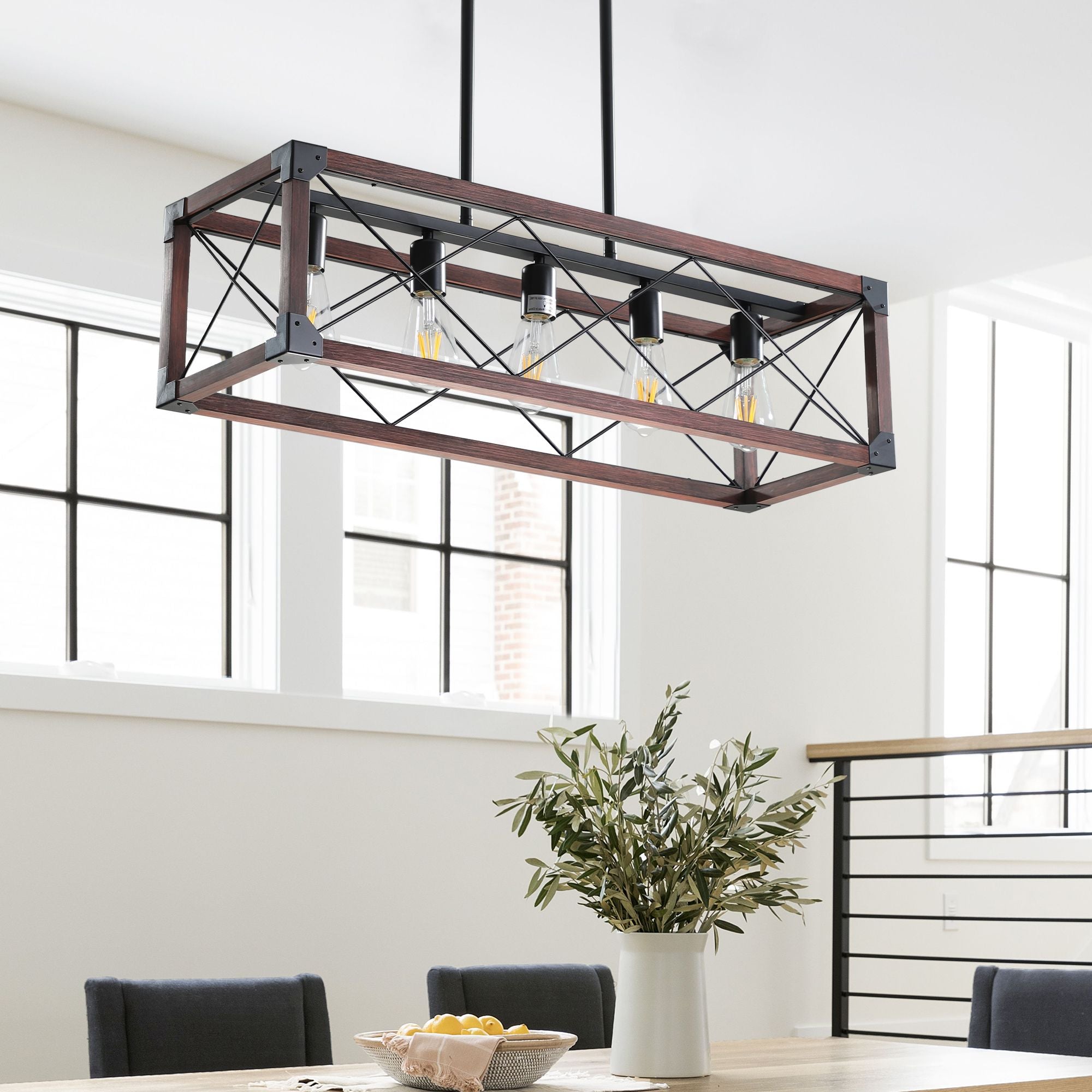 32-Inch 5-Light Farmhouse Wood Chandelier – product view 3 of 13