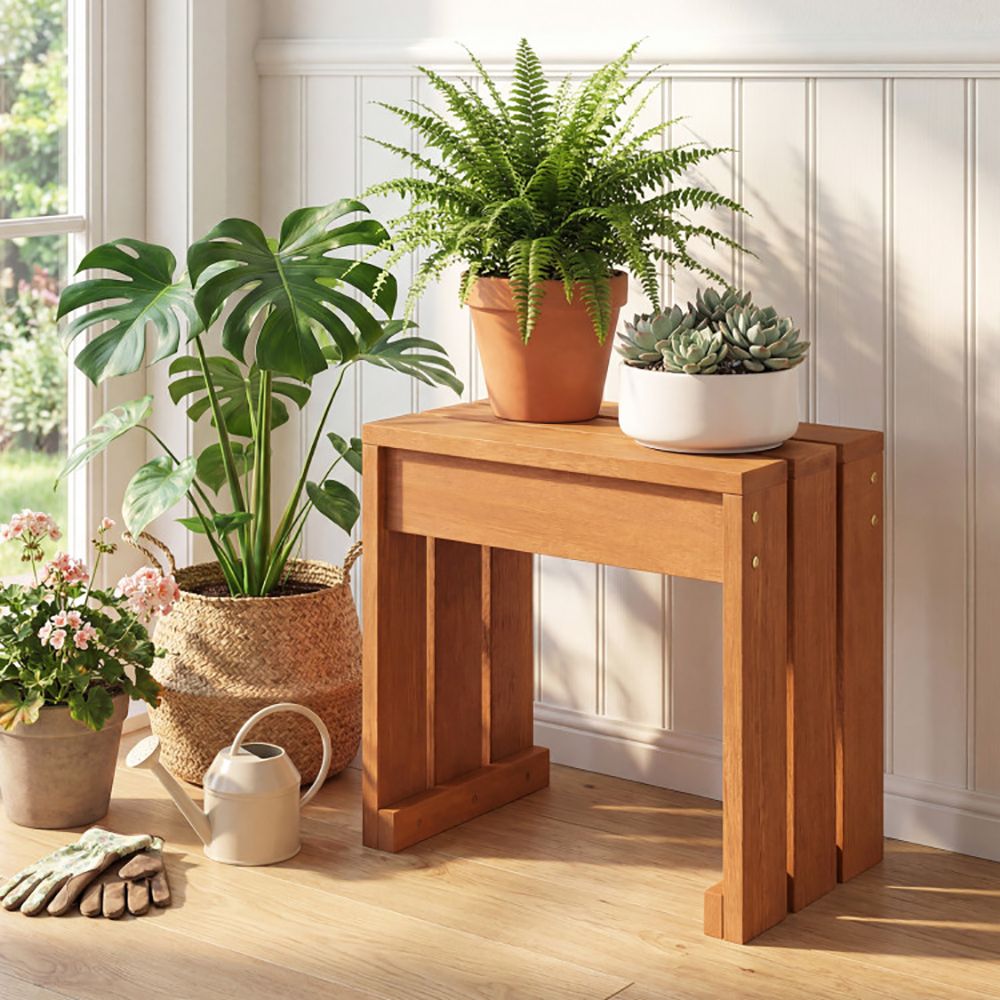 Single-Seat Hardwood Backless Garden Bench – main product view