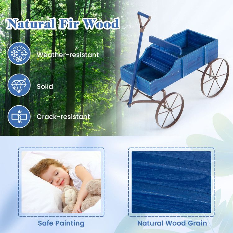 Wooden Wagon Plant Bed with Metal Wheels for Garden Yard Patio – product view 42 of 50