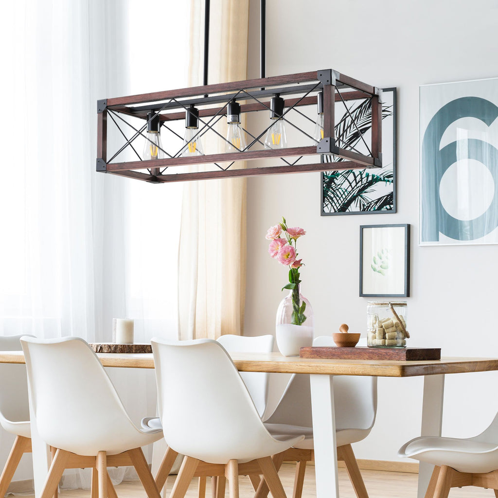 32-Inch 5-Light Farmhouse Wood Chandelier – product view 6 of 13