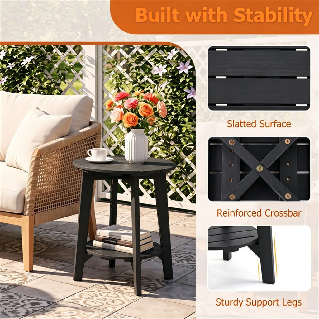 2-Tier Black Eucalyptus Patio Side Table – product view 6 of 9