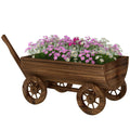 Wooden Wagon Planter Box, Mobile Garden Planter with 4 Wheels, Small Wheelbarrow Wagon Flower Cart with Drainage Hole – main product view