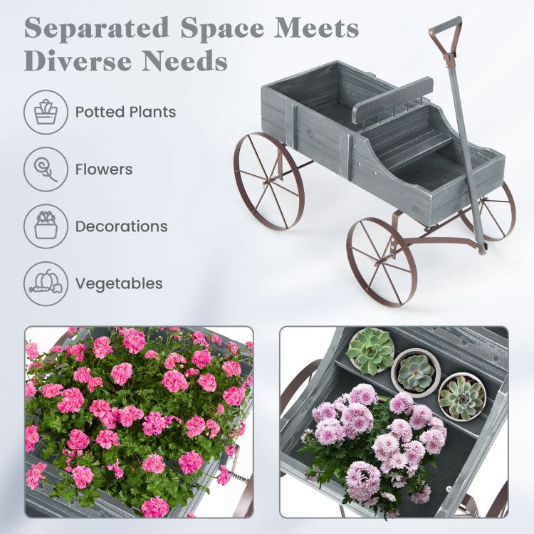 Wooden Wagon Plant Bed with Metal Wheels for Garden Yard Patio – product view 48 of 50