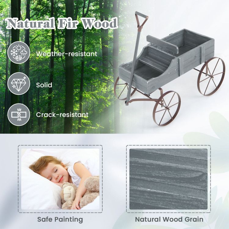 Wooden Wagon Plant Bed with Metal Wheels for Garden Yard Patio – product view 50 of 50