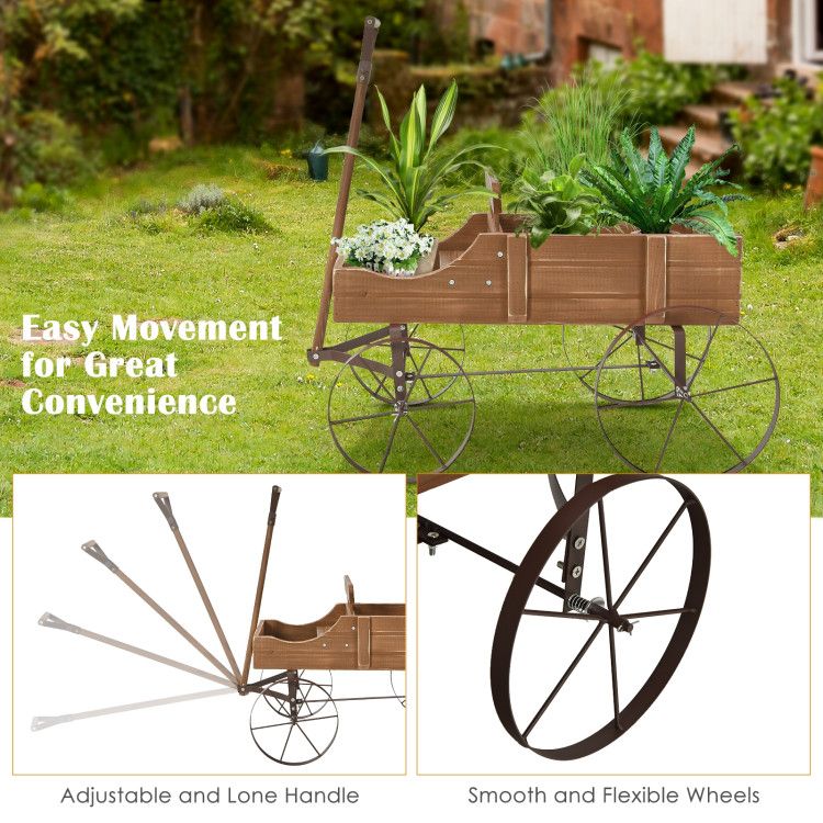 Wooden Wagon Plant Bed with Metal Wheels for Garden Yard Patio – product view 37 of 50
