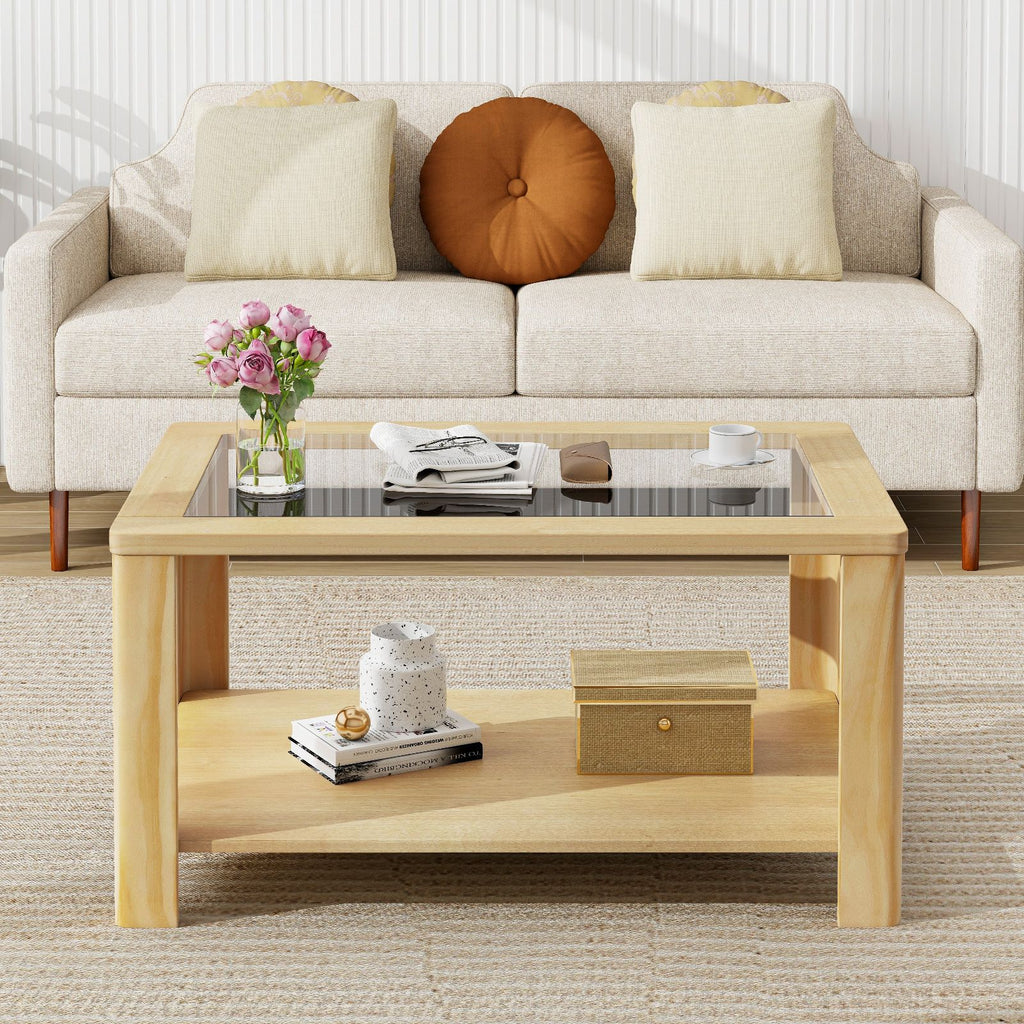 2-Tier Glass-Top Coffee Table with Storage Shelf – product view 2 of 10