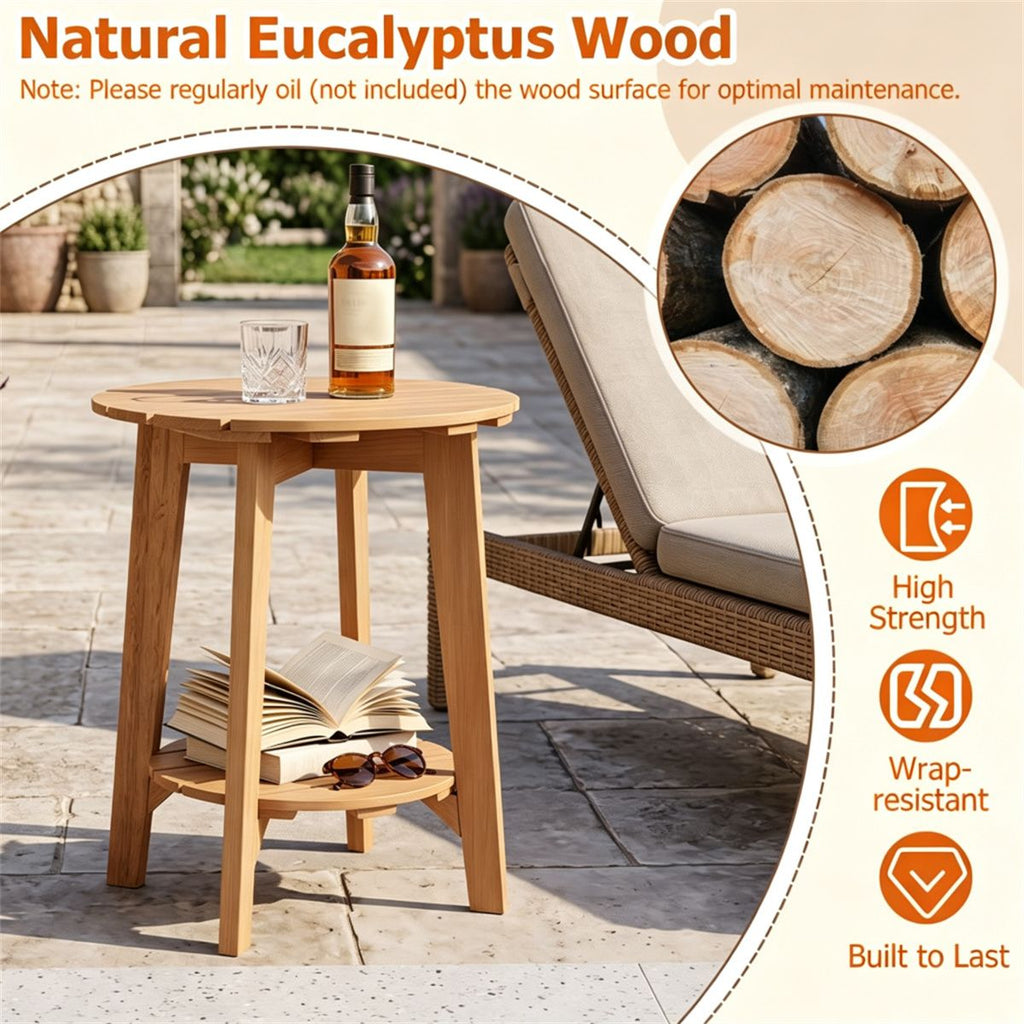 2-Tier Natural Eucalyptus Patio Side Table – product view 8 of 10
