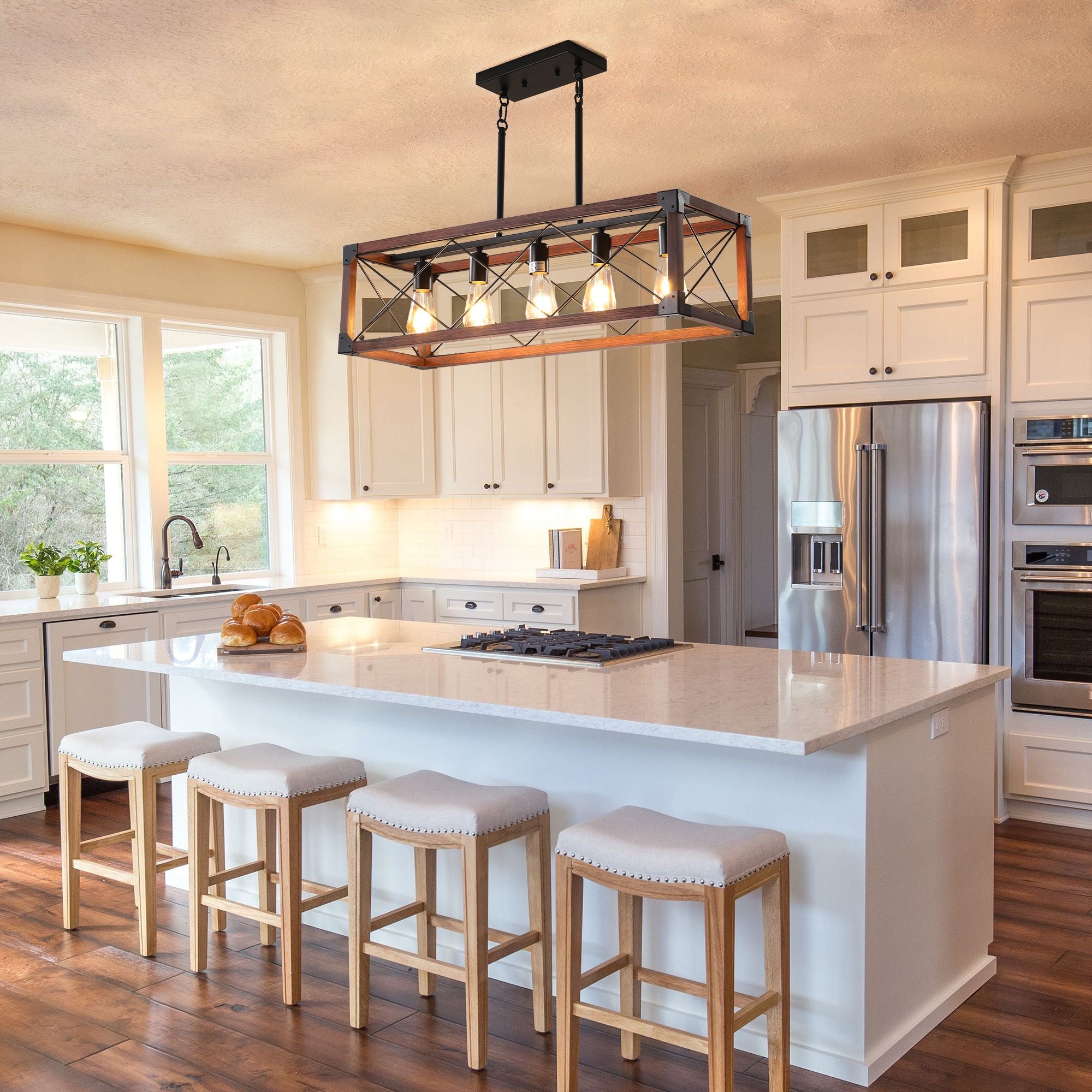 32-Inch 5-Light Farmhouse Wood Chandelier – product view 5 of 13