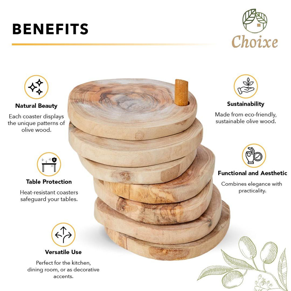 7-Piece Olive Wood Coaster Set with Holder – product view 4 of 9