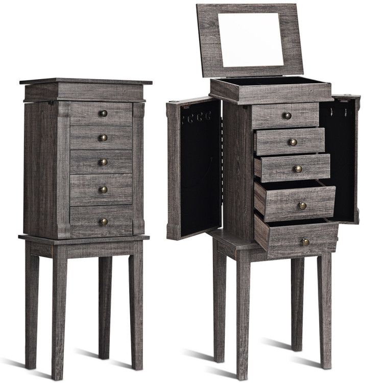 Standing Jewelry Cabinet with 5 Drawers and Mirror – product view 12 of 12