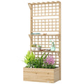 Wooden Raised Garden Bed with Trellis and Roof, Elevated Planter Box with 2 Shelves, Drainage Hole and Liner, Natural – main product view