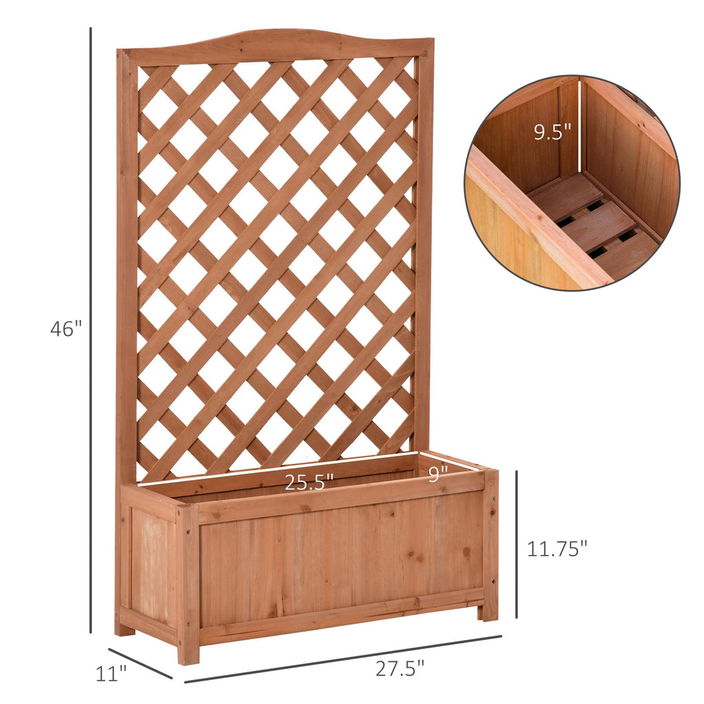 28" x 11" x 46" Raised Garden Bed, Wooden Planter Box w/ Trellis, Brown – product view 3 of 11