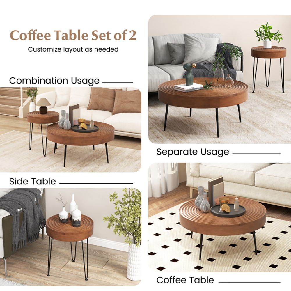 Set of 2 Ring-Pattern Round Farmhouse Tables – product view 10 of 10