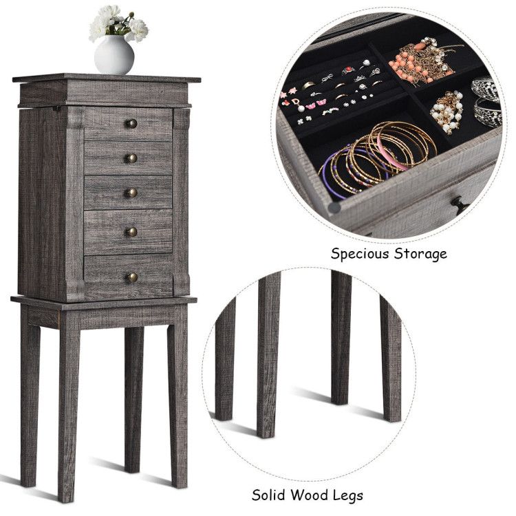 Standing Jewelry Cabinet with 5 Drawers and Mirror – product view 10 of 12