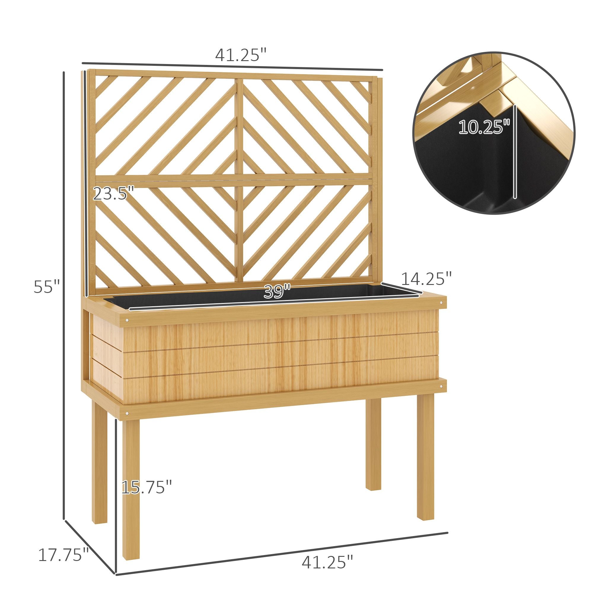 Elevated Wood Planter with Trellis for Climbing Plants, Raised Garden Bed with Legs and Drainage Holes, Natural Wood – product view 3 of 11
