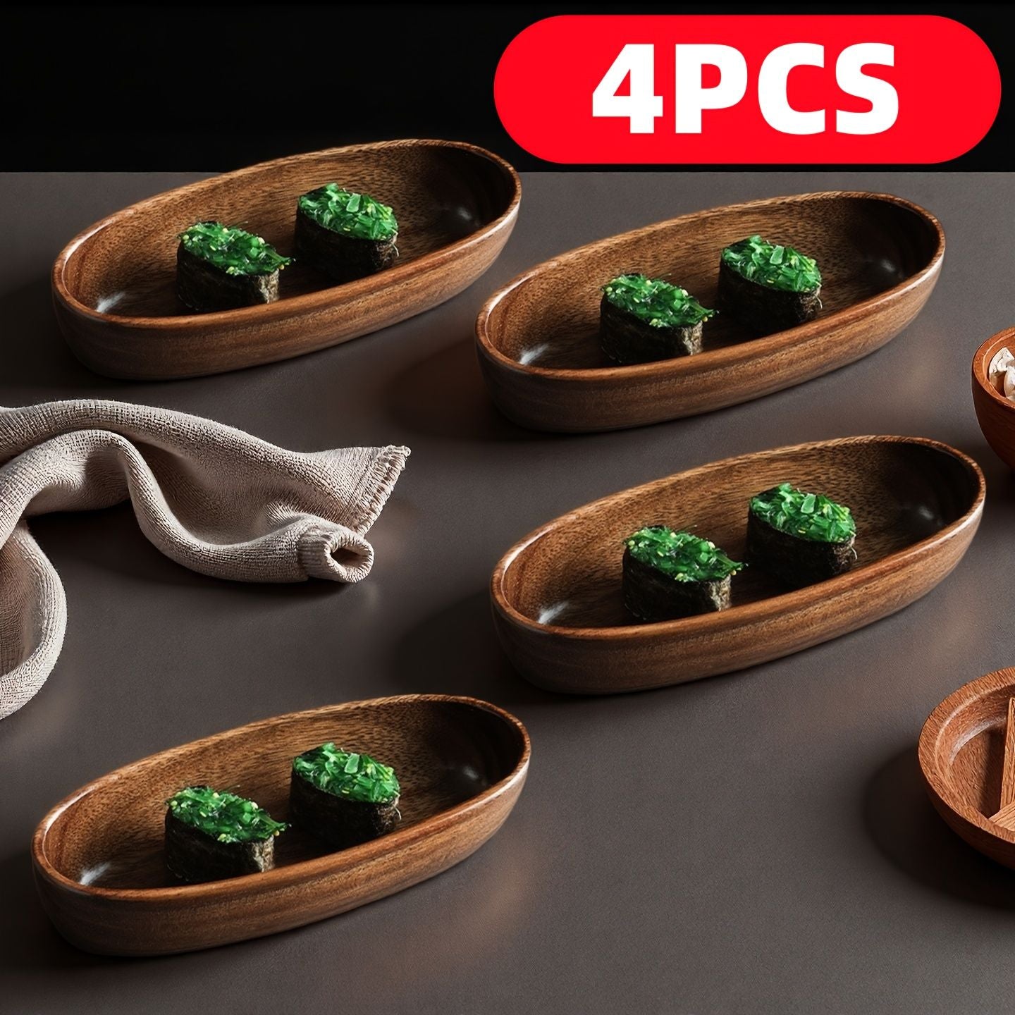 Set of 4 Japanese-Style Wooden Sushi Platters – product view 3 of 10