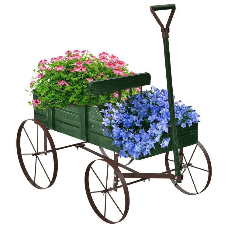 Wooden Wagon Plant Bed with Metal Wheels for Garden Yard Patio – product view 19 of 50