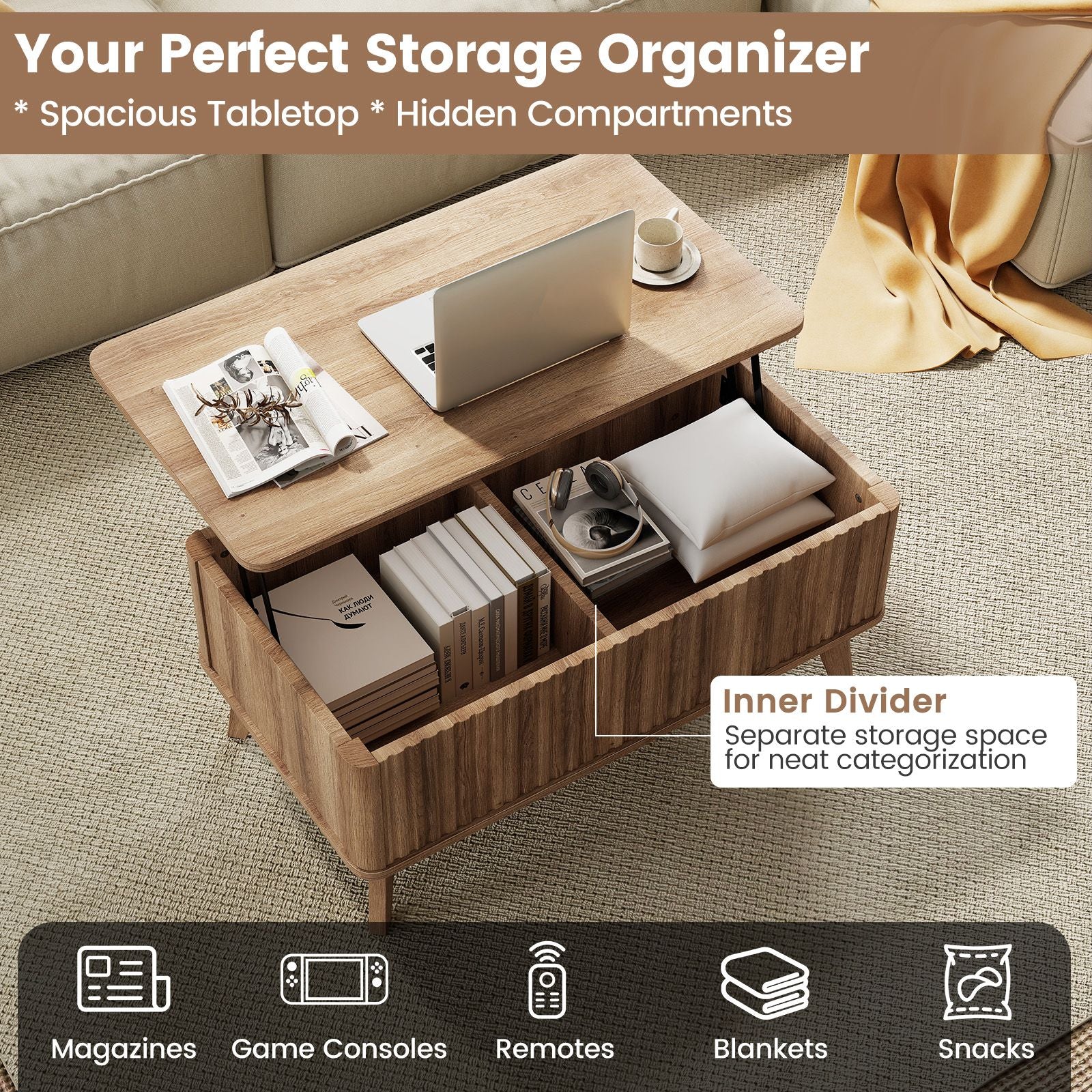 35.5-Inch Fluted Lift-Top Coffee Table – product view 10 of 12
