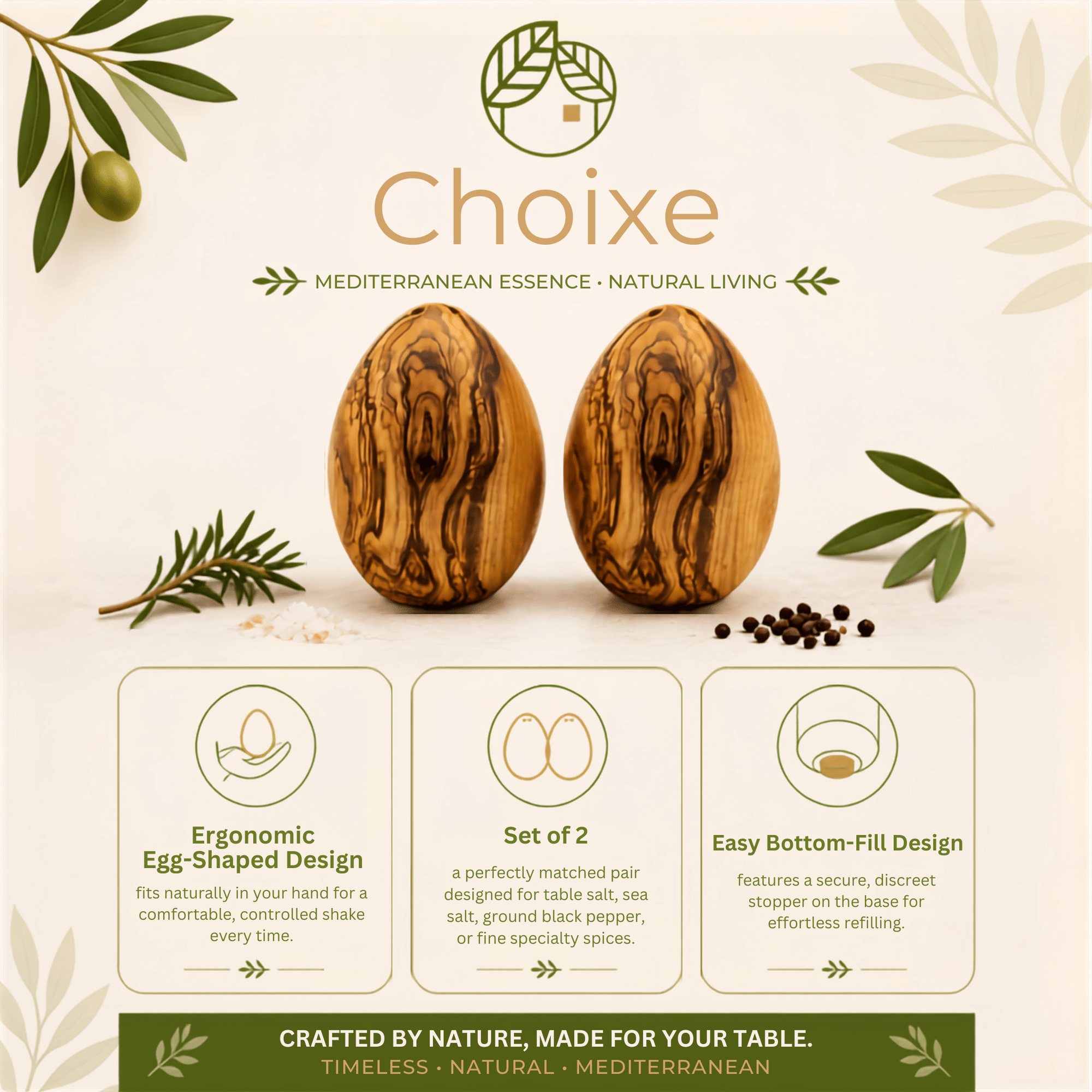 Set of 2 Olive Wood Salt and Pepper Shakers – product view 5 of 7