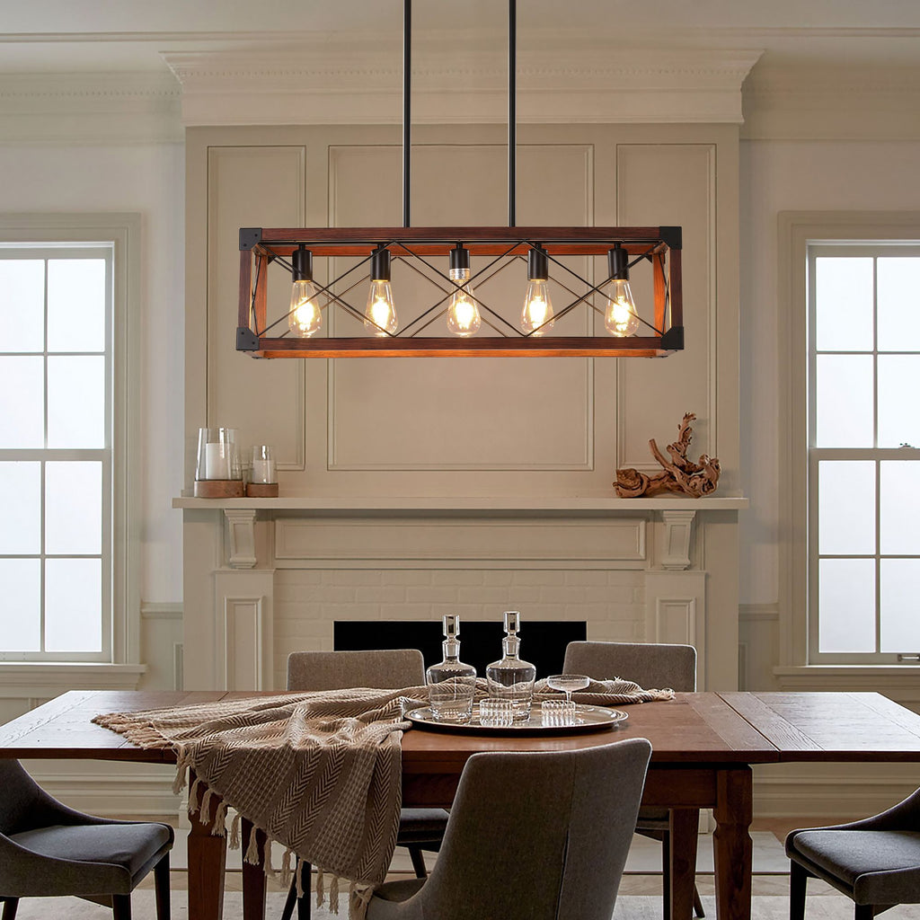 32-Inch 5-Light Farmhouse Wood Chandelier – product view 4 of 13