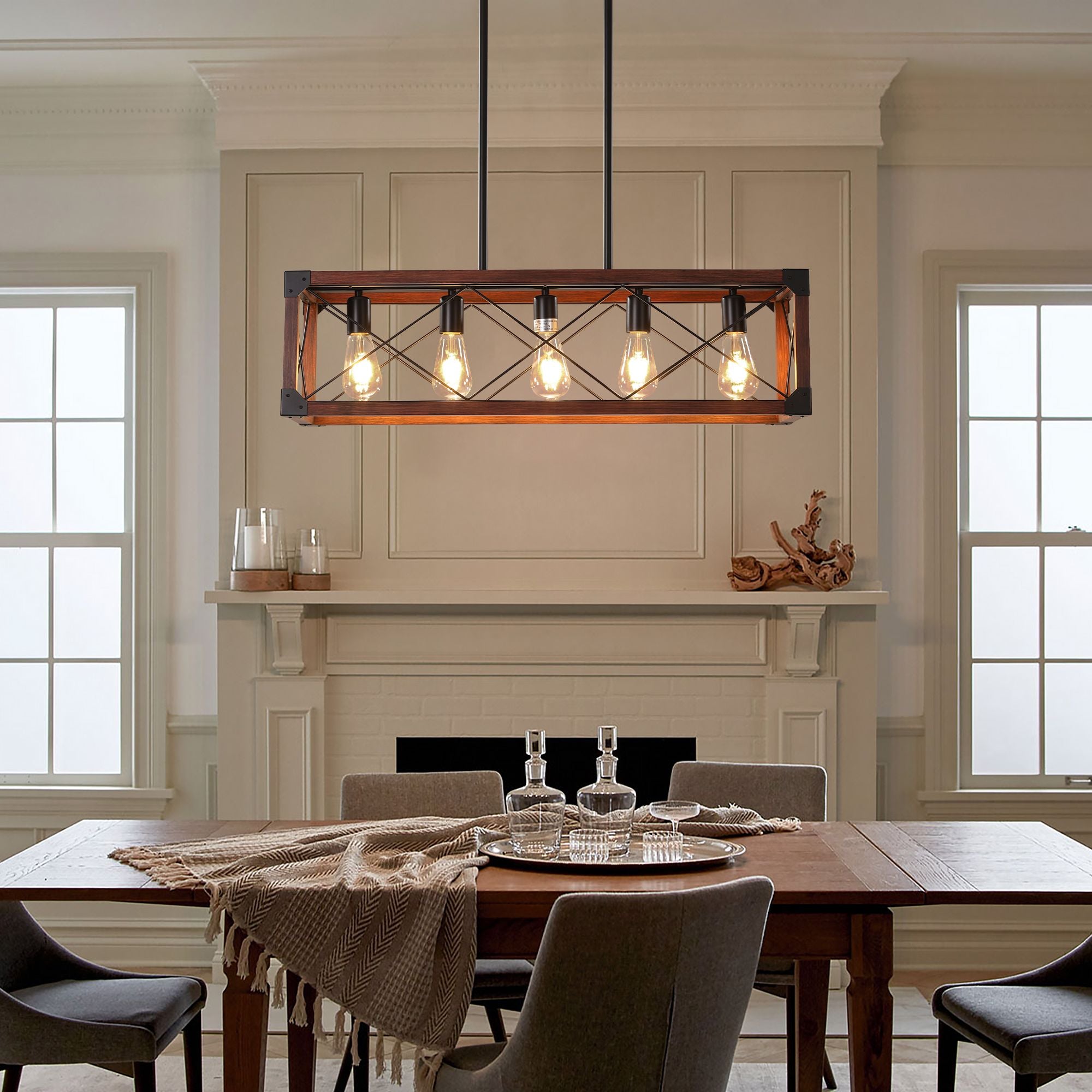 32-Inch 5-Light Farmhouse Wood Chandelier – product view 4 of 13