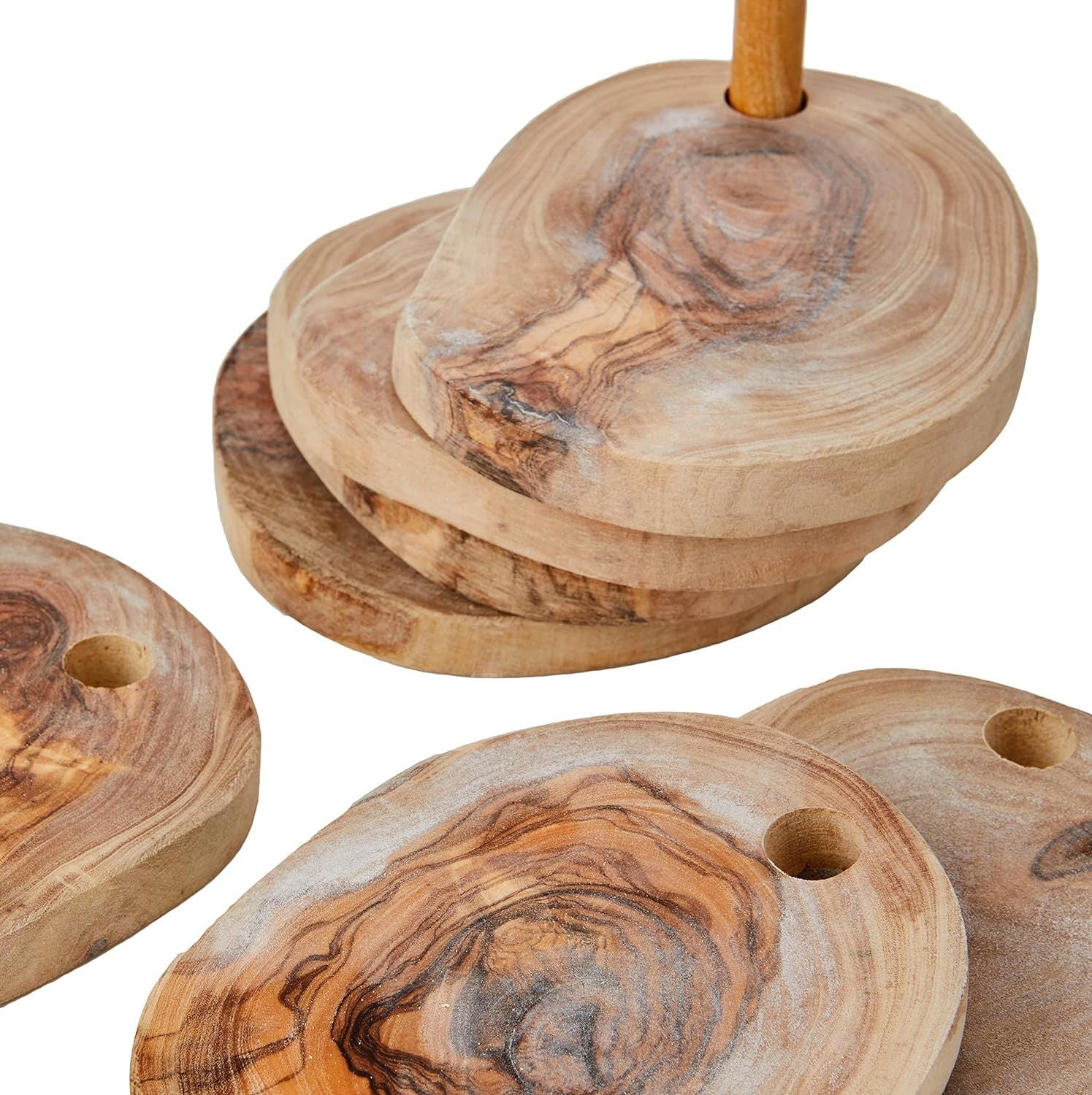 7-Piece Olive Wood Coaster Set with Holder – product view 6 of 9