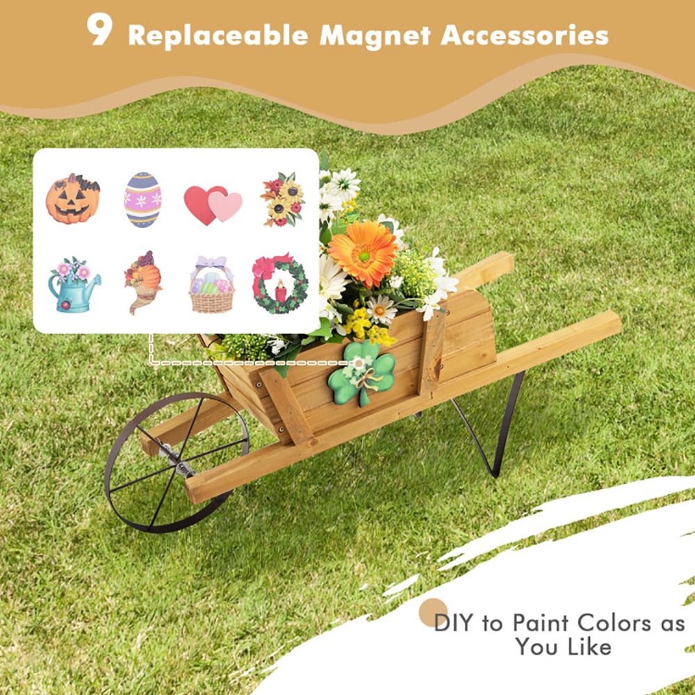 1PC Wooden Wagon Planter with 9 Magnetic Accessories for Garden Yard – product view 4 of 10