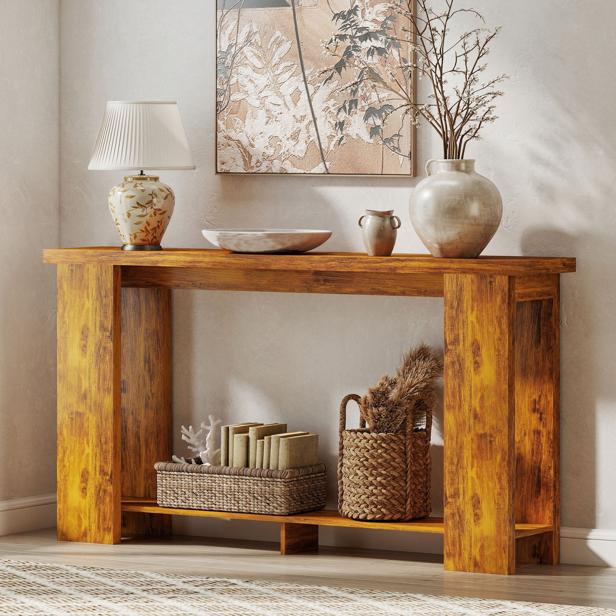 63-Inch Distressed Brown Console Table – product view 10 of 11
