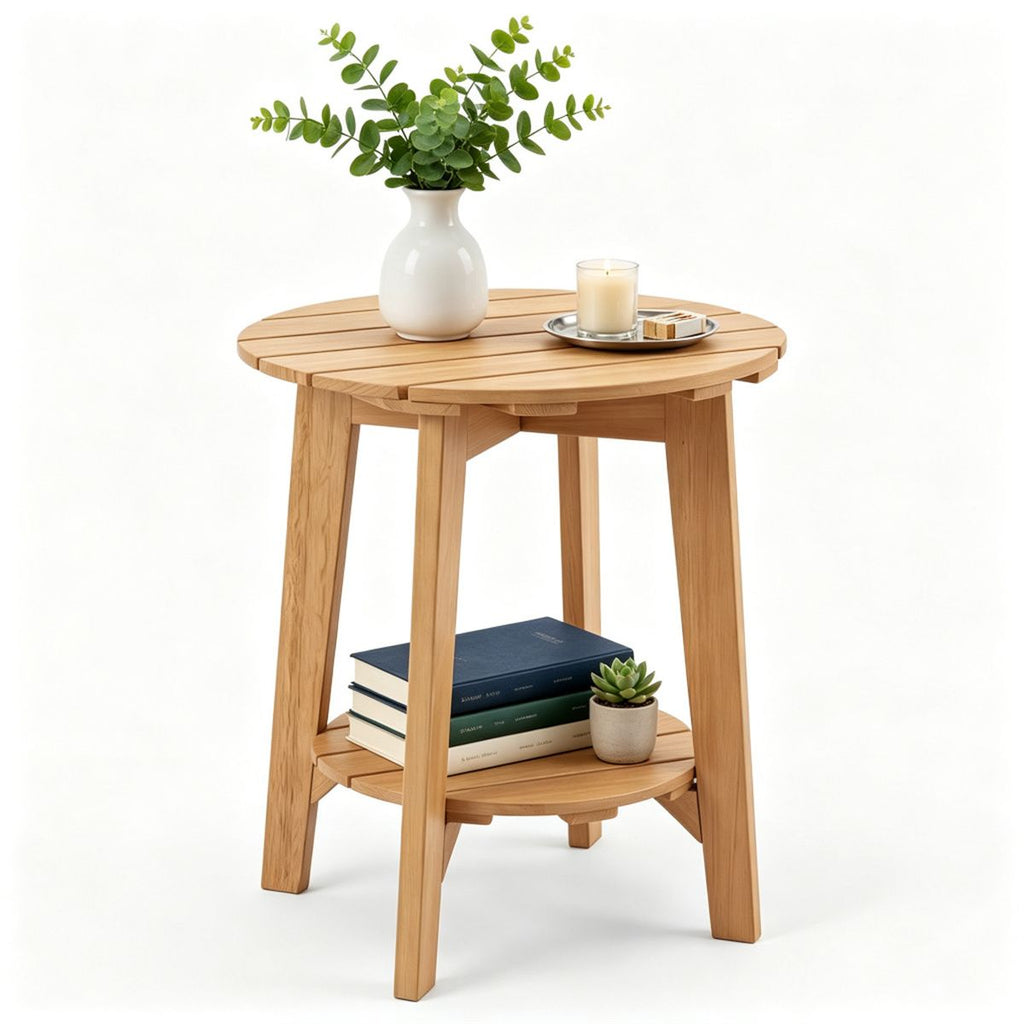 2-Tier Natural Eucalyptus Patio Side Table – main product view