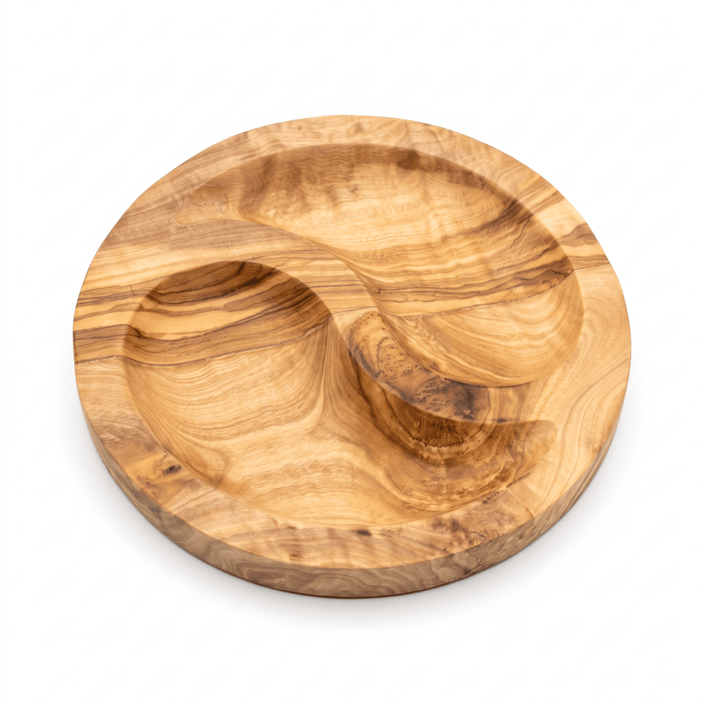 7-Inch Olive Wood Divided Snack Dish – main product view