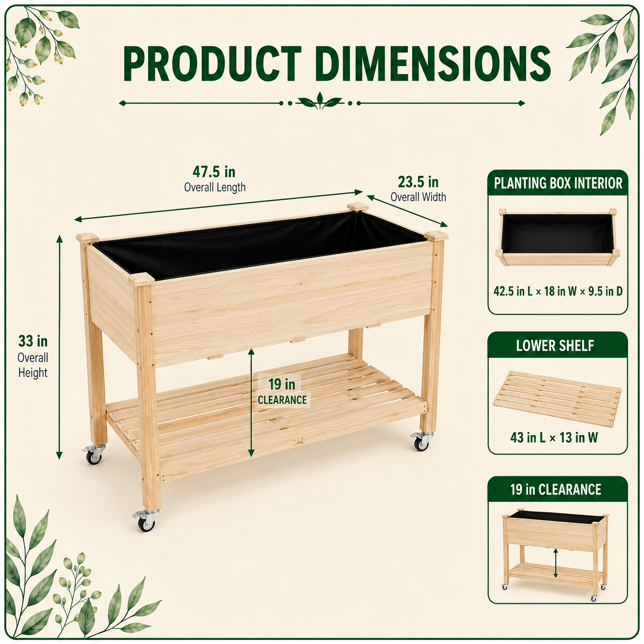 Elevated wood planter dimensions and planting box measurements