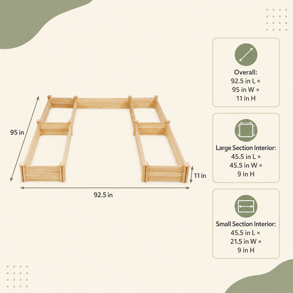 U-shaped fir wood raised garden bed dimensions and measurements