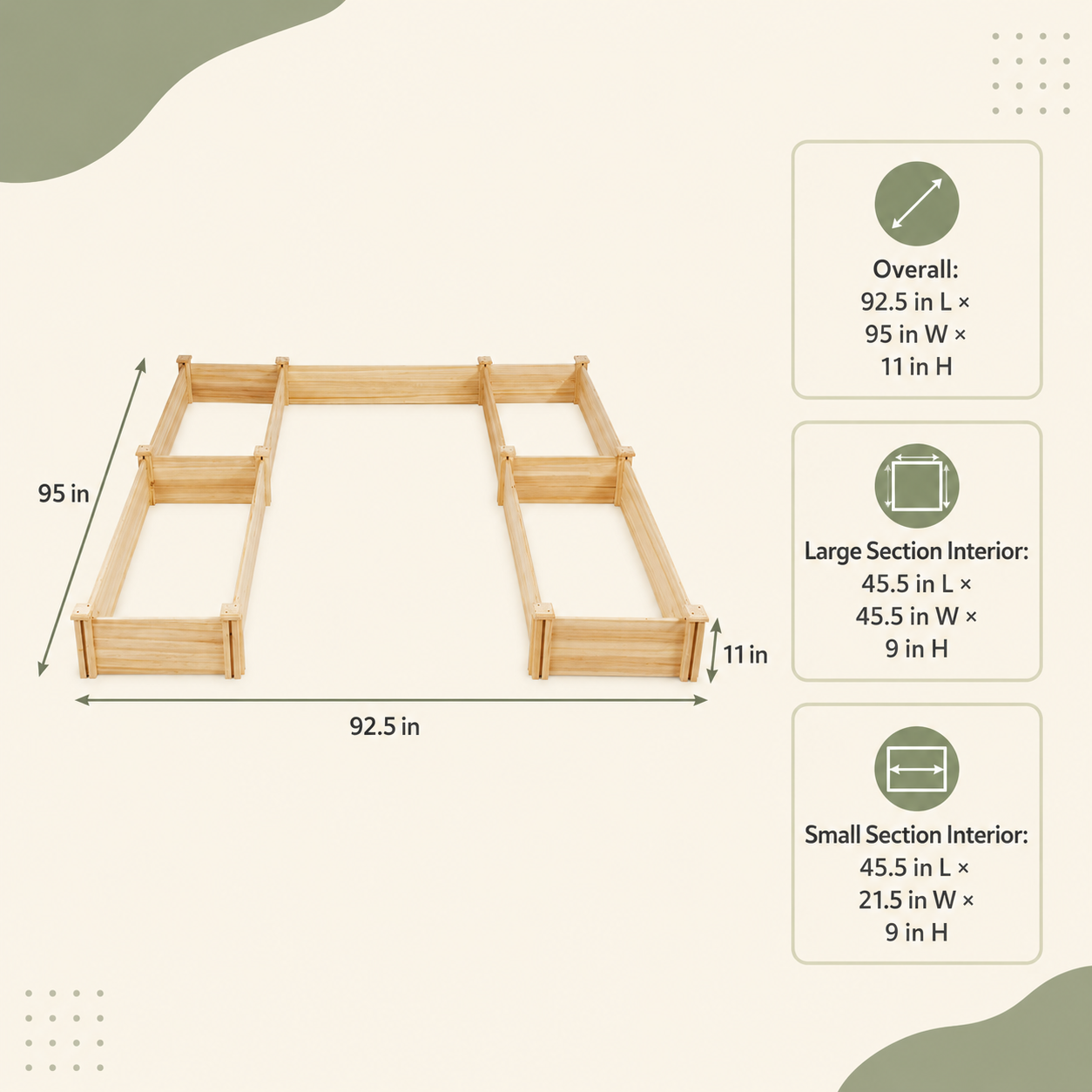U-shaped fir wood raised garden bed dimensions and measurements
