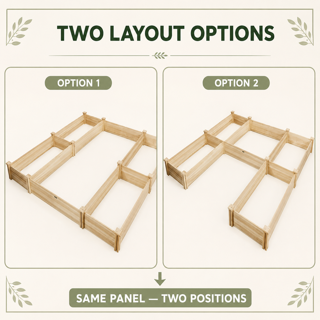 U-shaped fir wood raised garden bed with two modular layout options